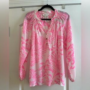 EUC Lilly Pulitzer Rousseau Pink Glisten in the Sun silk Elsa blouse